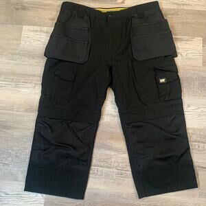 Caterpillar Work Pants Black Utility Cargo Cotton 40x32 Cropped Carpentercore